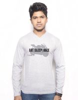 Hueman Printed Men's V-neck Grey T-Shirt