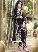 Hypnotex Black Embroidered Dress Material