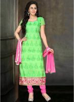 Hypnotex Green Embroidered Dress Material