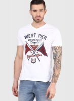 Incult White V Neck T-Shirt With West Pier Chest Print