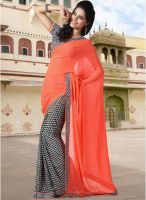 Inddus Orange Printed Saree