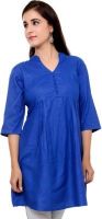 Indian Virasat Casual Solid Women's Kurti(Blue)