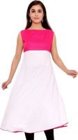 Indian Virasat Festive Solid Women's Kurti(Pink, White)