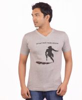 Indrow Printed Men's V-neck Grey T-Shirt