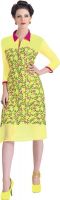 Jiya Party Self Design, Embroidered Women's Kurti(Yellow)