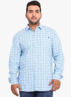 John Pride Blue Checked Slim Fit Casual Shirt