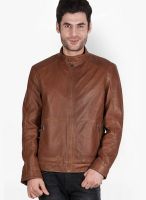 Justanned Solid Brown Leather Jacket