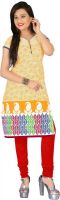 Khushali Formal, Casual Self Design, Printed Women's Kurti(Yellow, White, Multicolor)