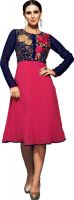 Khushali Party, Festive Self Design, Embroidered Women's Kurti(Blue, Pink)