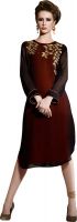 Khushali Party, Festive Self Design, Embroidered Women's Kurti(Brown)