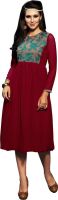Khushali Party, Festive Self Design, Embroidered Women's Kurti(Maroon)