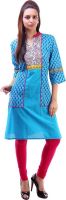 Krishnam Printed Women's Straight Kurta(Blue)