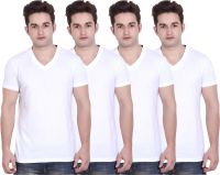 LUCfashion Solid Men's V-neck White T-Shirt(Pack of 4)