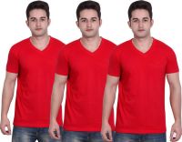 LUCfashion Solid Men's V-neck Red T-Shirt(Pack of 3)