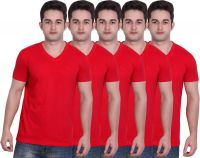 LUCfashion Solid Men's V-neck Red T-Shirt(Pack of 5)