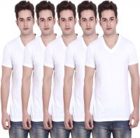 LUCfashion Solid Men's V-neck White T-Shirt(Pack of 5)