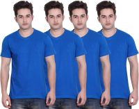 LUCfashion Solid Men's V-neck Blue T-Shirt(Pack of 4)