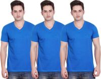 LUCfashion Solid Men's V-neck Blue T-Shirt(Pack of 3)