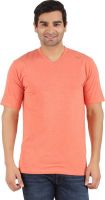 Lavos Solid Men's V-neck Orange T-Shirt