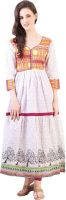 Libas Printed Women's Anarkali Kurta(White)