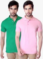 Lucfashion Pack Of 2 Multicoloured Solid Polo T-Shirt