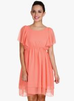 MEIRO Peach Solid Skater Dress