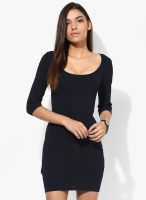 MANGO-Outlet Navy Blue Striped Bodycon Dress