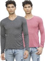 Maniac Solid Men's V-neck Multicolor T-Shirt(Pack of 2)