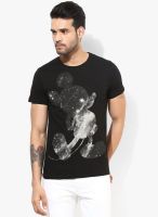 Mickey & Friends Black Printed Round Neck T-Shirt