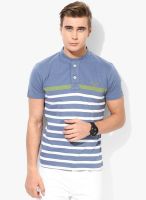 Monteil & Munero Aqua Blue Striped Henley T-Shirt