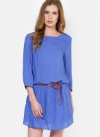 Only 3/4Th Sleeves Blue Dress With Belt
