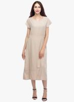 Oxolloxo Beige Solid Shift Dress