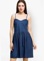 Oxolloxo Blue Colored Solid Skater Dress