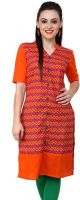 Pannkh Casual Printed Women's Kurti(Orange)