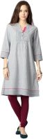 People Casual Striped Women's Kurti(Grey)