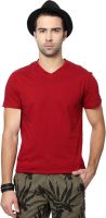 People Solid Men's V-neck Maroon T-Shirt