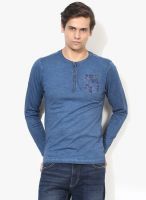 Pepe Jeans Blue Solid Henley Neck T-Shirts