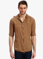 R&C Brown Solid Slim Fit Casual Shirt