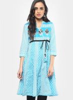 Rain & Rainbow Aqua Blue Printed Kurta