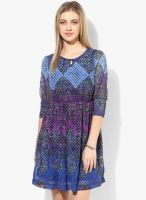 Rain & Rainbow Blue Colored Printed Shift Dress