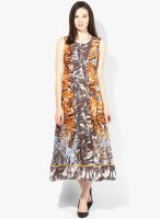 Rain & Rainbow Brown Colored Printed Shift Dress