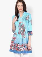 Rain & Rainbow Cotton Blue Straight Kurta