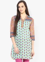 Rain & Rainbow Green Printed Kurti