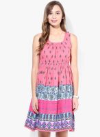 Rain & Rainbow Pink Colored Printed Cotton Shift Dress