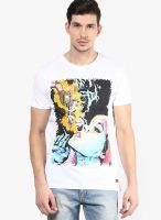 Riot Jeans White Solid Round Neck T-Shirts