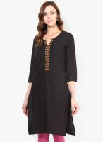 Sangria 3/4Th Sleeves Kurta With Embroidered Placket Detail