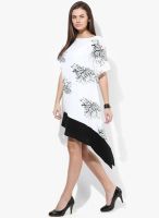 Sisley White Colored Printed Asymmetric Dress