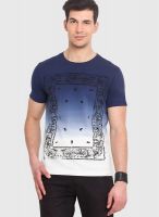 Smokestack Navy Blue Printed Round Neck T-Shirts