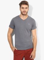 Spykar Grey Solid V Neck T-Shirt