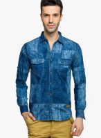 Status Quo Blue Washed Regular Fit Casual Shirt